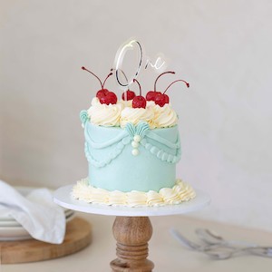 Cake: Silver and OPAQUE LAYERED acrylic CAKE TOPPER One