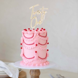 Cake: GOLD and OPAQUE LAYERED acrylic CAKE TOPPER Twenty one