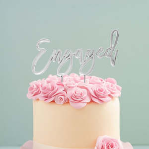 Silver metal Engaged cake topper