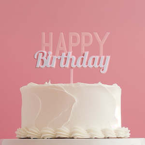 MILKSHAKE Happy Birthday layered acrylic Cake Topper - Strawberry pink