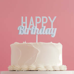 MILKSHAKE Happy Birthday layered acrylic Cake Topper - BUBBLE GUM Blue