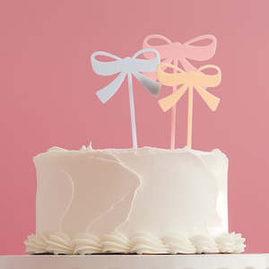 Cake: Bows set 3 acrylic cake toppers pastel milkshake colours