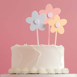 Daisy flowers set 3 acrylic cake toppers pastel milkshake colours