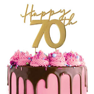 Cake: Gold METAL CAKE TOPPER Happy 70TH