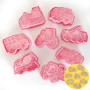 Trucks cookie cutters with matching stamp embosser set of 8