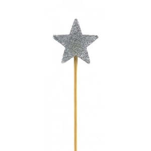 Cake: Long wooden pick candle Star Silver Glitter