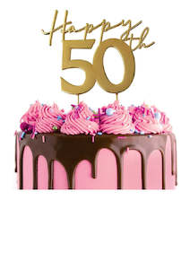 Cake: Gold METAL CAKE TOPPER Happy 50TH