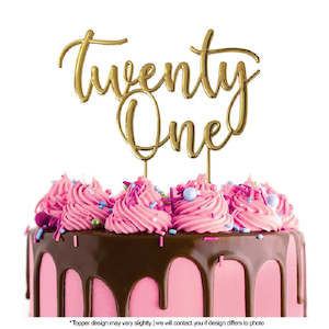 Cake: Gold Metal Twenty One pick topper 21st Style 1