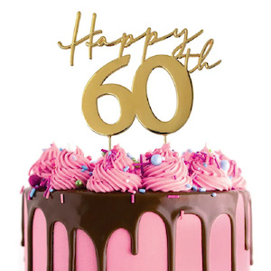 Cake: Gold METAL CAKE TOPPER Happy 60TH