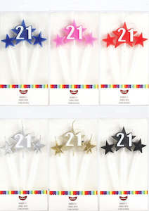 Number Star Pick candle set with Numeral 21 Silver