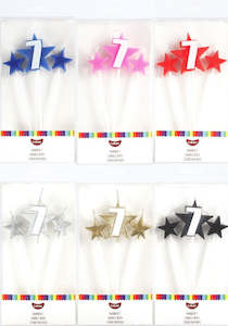 Number Star Pick candle set with Numeral 7 Silver