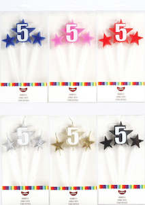 Number Star Pick candle set with Numeral 5 Blue