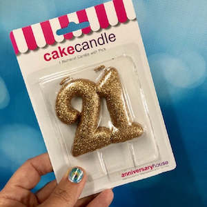 Special Age number candle gold glitter 21