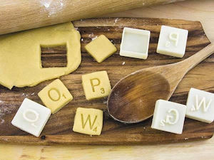 Scrabble tile alphabet stamp press and cutter set for cookies or fondant