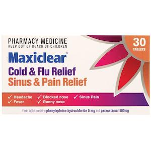 Chemist shop - pharmacy: Maxiclear Cold & Flu Sinus & Pain Relief Tablets 30