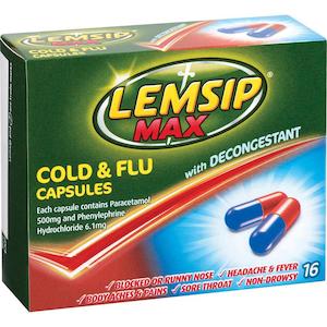 Lemsip Max Cold & Flu with Decongestant 16 Capsules