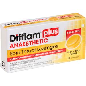 Chemist shop - pharmacy: Difflam Plus Anaesthetic Sore Throat Lozenge Honey & Lemon