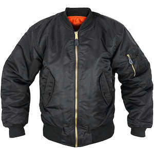 Clothing: MA-1 Black Flight Jacket - Brass Zip