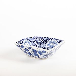 Square Bowl with Blue Flowers & Swirls *** CLEARANCE - 20% OFF! ***