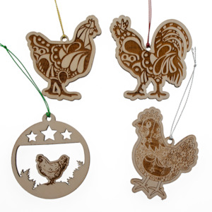 Chook Christmas Decorations 4 pack Kiwi Laser