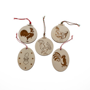 Laser engraving: Chook Christmas Decorations 5 pack Kiwi Laser