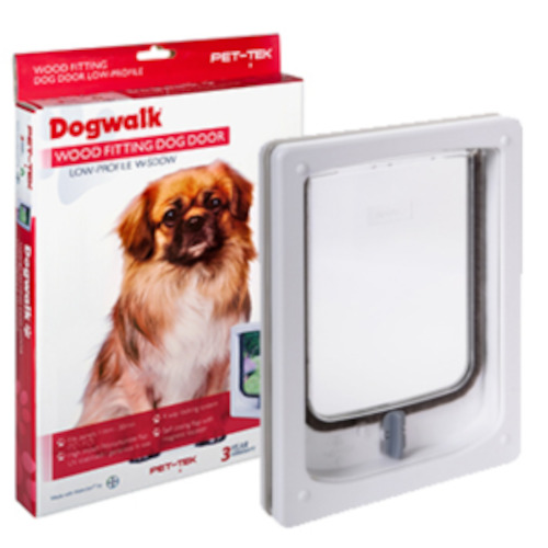 Pet: Dogwalk Wood Fitting Dog Door Low Profile White