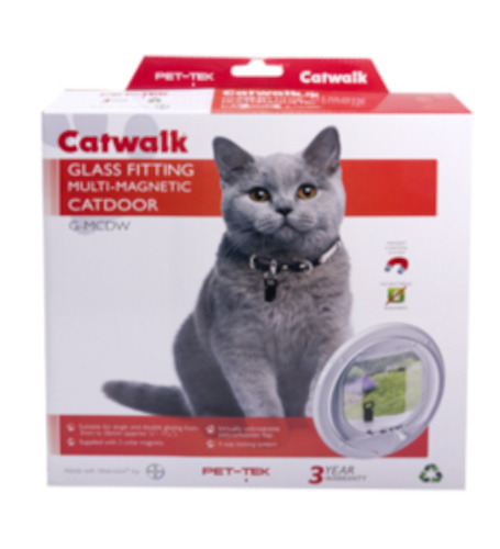 Catwalk Glass Fitting Cat Door Multi Magnet White