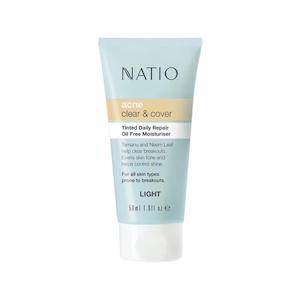 Pharmacy: Natio Acne Clear & Cover Tinted Daily Repair Oil Free Moisturiser Light 50ml