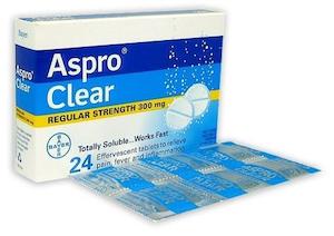 Pharmacy: Aspro Clear Regular Strength Effervescent 300mg Tablets 24