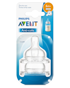 Pharmacy: Philips Avent Anti-Colic Fast Flow 6 months + Teats 2 Pack