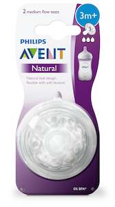 Pharmacy: Philips Avent Natural Teat Medium Flow 3 months + 2 Pack