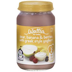 Wattie's Stage 2 Baby Food Pear, Banana & Berries with Greek Style Yoghurt 170g