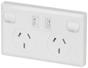 Powertech Double Switched Socket 2 x USB