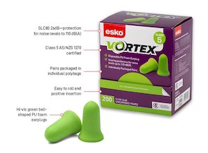 Esko Vortex Foam Earplugs Un-corded Class 5 Box 200 pairs