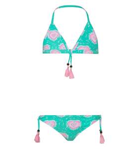 GIRLS GREEN TIE DYE HEARTS TRIANGLE BIKINI