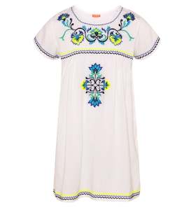 Girls White Peruvian Stitch Peruvian Dress