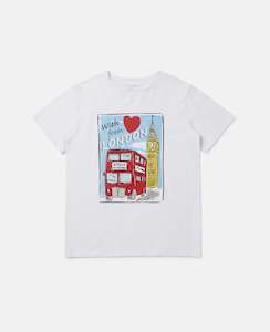 Girls London Print White Graphic T-Shirt