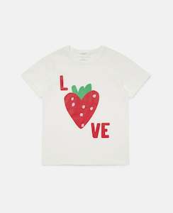 Love Strawberry Print Organic T-Shirt in Milk White