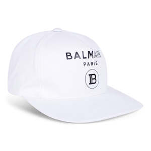 Balmain Logo Print Canvas Baseball Cap White