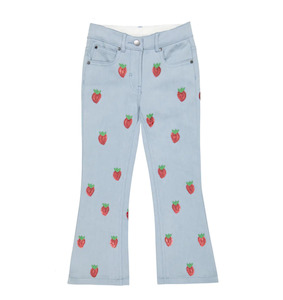 Infant clothing: Girl's Sequin Strawberries Embroidered Flare Denim Pants