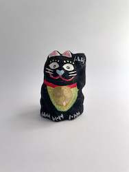 Hariko (papier-maché) Maneki-neko (Cat), made by Furukawa in Kyoto, (Black, Small)