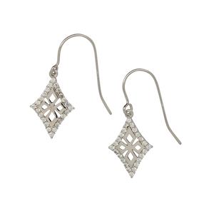 9ct White Gold Diamond-Shaped Drop Hook Earrings with Cubic Zirconia