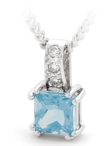 9ct White Gold Diamond and Blue Topaz Pendant