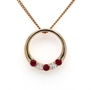 9ct Yellow Gold 5-Stone Ruby & Diamond Family Pendant (pendant only)