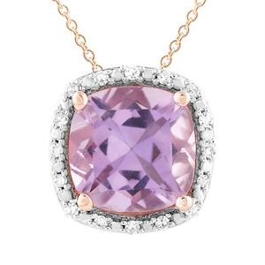 9ct Pink Amethyst Rose Gold 0.05Ct HI I1 Dia with chain N/L 40+5cm