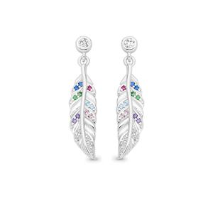 Silver Multi-Coloured Cubic Zirconia Feather Earrings