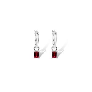 Sterling Silver Rhodolite Garnet Rectangle Drop Hoop Earrings