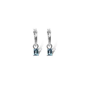 Sterling Silver Blue Topaz Rectangle Drop Hoop Earrings