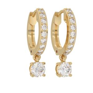 Jewellery: 14k yg lab diamond huggies with drop .82ct tdw E-F/VVS-VS