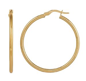 9ct Gold Plain Tube Hoop Earrings 30mm